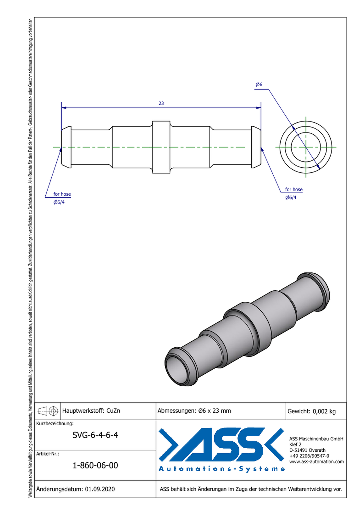 SVG 6-4-6-4 Straight Hose Connector for PSS