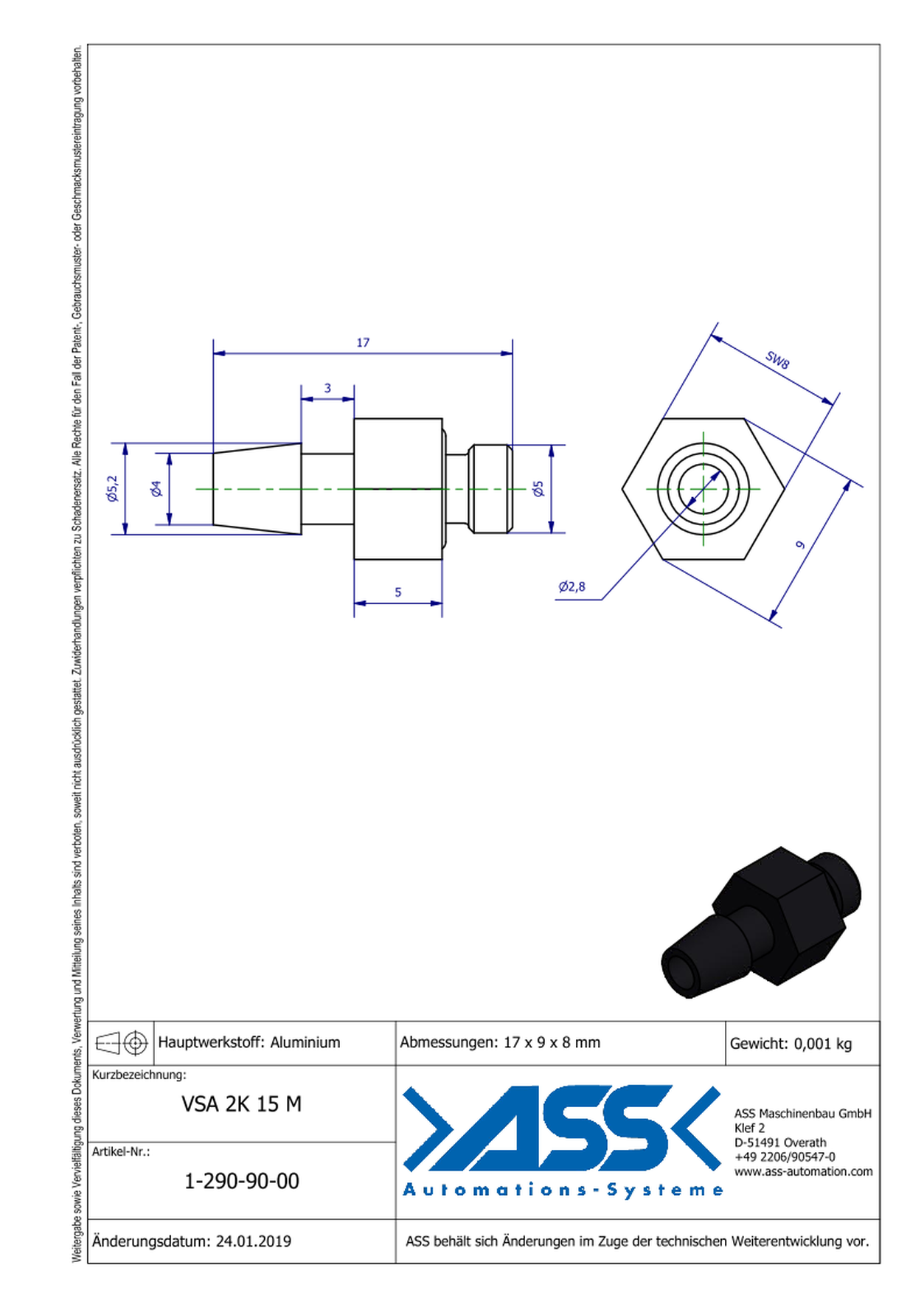 VSA 2K 15 M Adapter for 2K-Suction Cups