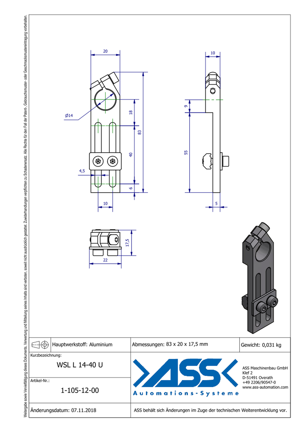 WSL L 14-40 U Long Angle Clamp universal