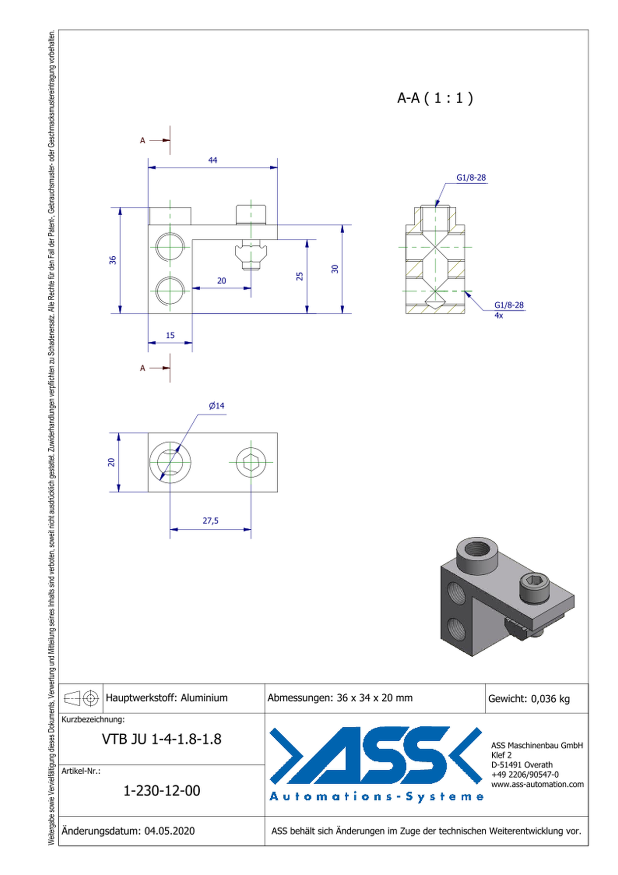 VTB JU 1-4-1/8-1/8 Manifold Block 4 Ports