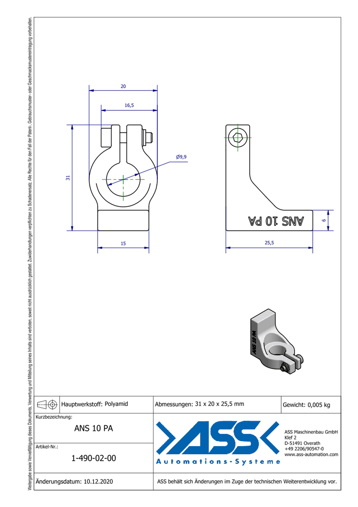 ANS 10 PA Holding Bracket made of Polyamide