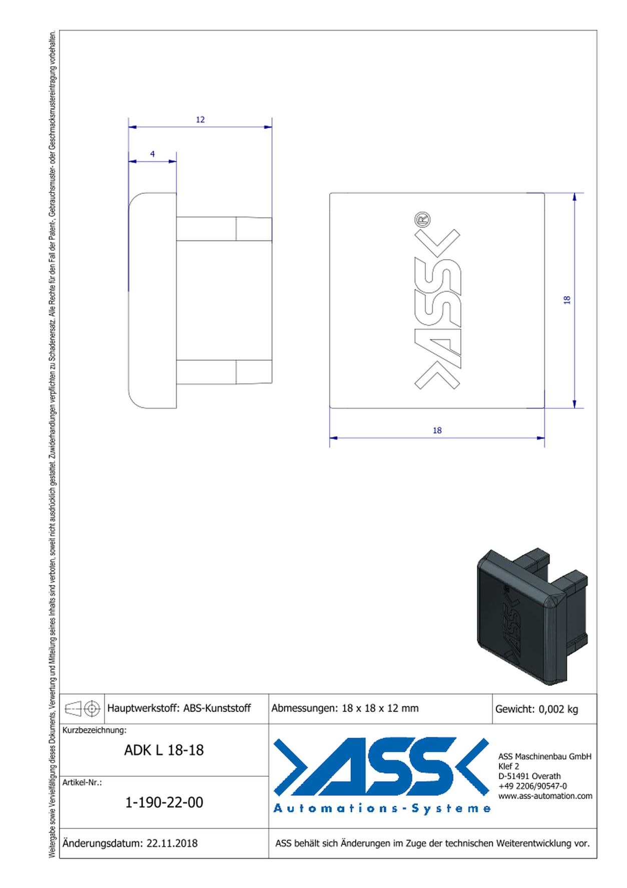 ADK L 18-18 Profile End Cap