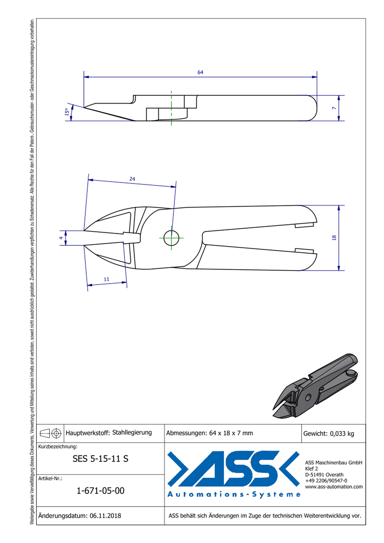 SES5-15-11S Nipper Blade Standard for ASN 5