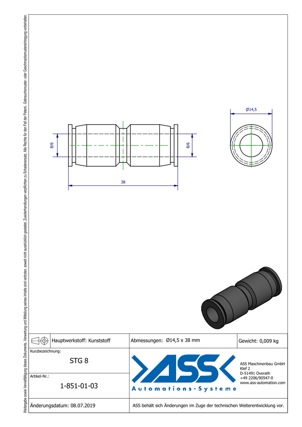 STG 8 Straight Quick Connector